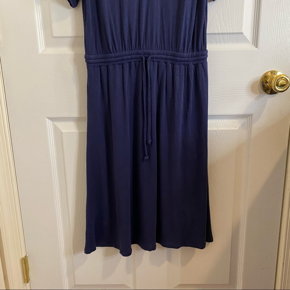 BODEN NAVY EMBROIDERED V-NECK DRAWSTRING MIDI DRESS SIZE 6 LONG - Picture 5 of 8